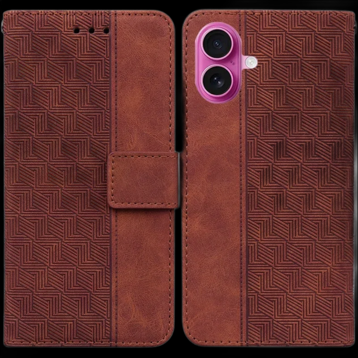 iPhone 17 Case Geometry Pattern Leather Wallet Phone Cover with Wrist Strap.غلاف جوال ايفون 17