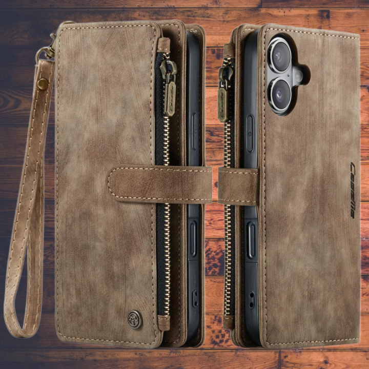 iPhone 17 Wallet Case Leather Phone Cover with 10 Card Holder Zipper Pocket,غلاف ومحفظه جلد فاخر ايفون 17