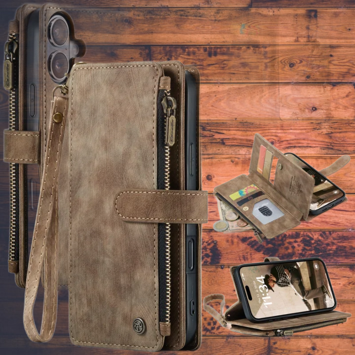 iPhone 17 Wallet Case Leather Phone Cover with 10 Card Holder Zipper Pocket,غلاف ومحفظه جلد فاخر ايفون 17