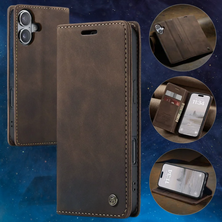 iPhone 17 Wallet Case Leather Phone Cover,غلاف انيق ايفون 17