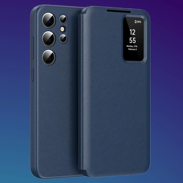 Samsung Galaxy S25 Ultra Case Leather Phone Cover with View Window Card Slot,  فاخرS25 Ultra غلاف سامسونج