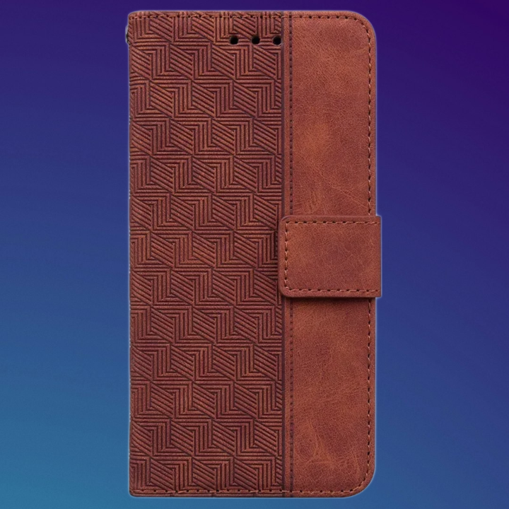 iPhone 17 Case Geometry Pattern Leather Wallet Phone Cover with Wrist Strap.غلاف جوال ايفون 17