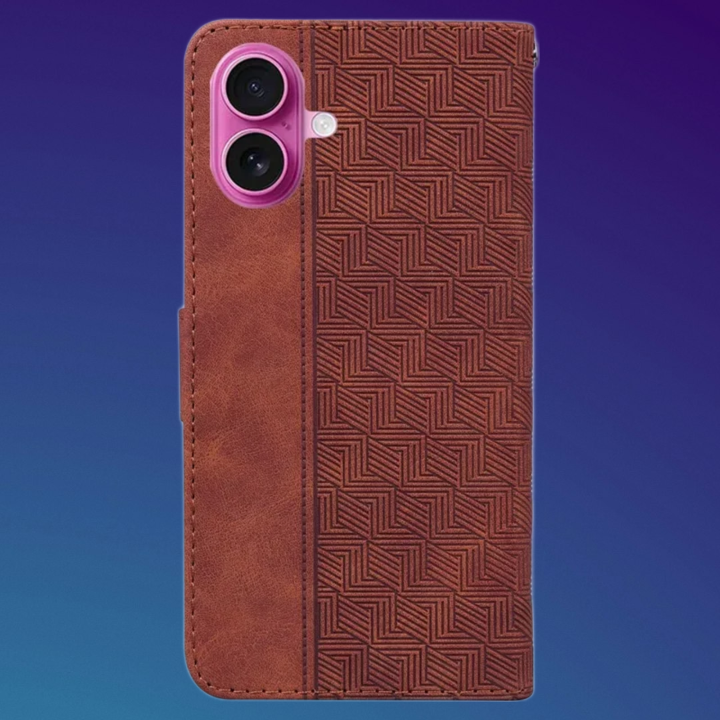 iPhone 17 Case Geometry Pattern Leather Wallet Phone Cover with Wrist Strap.غلاف جوال ايفون 17