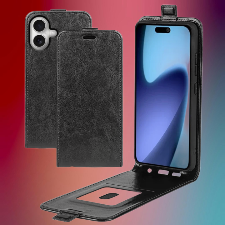 iPhone 17 Case with Card Slots Vertical Flip Leather Phone Cover, غلاف ايفون 17 جلد فاخر